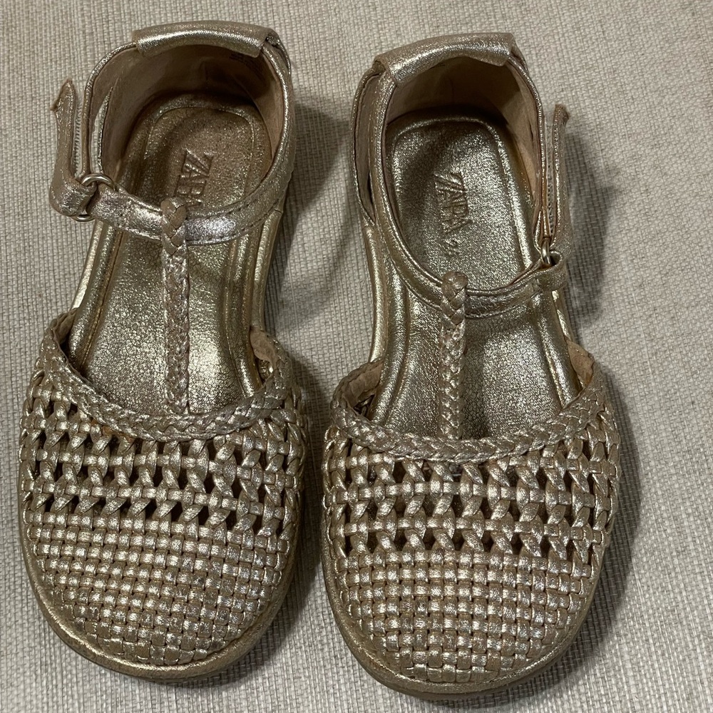 Zara Kids Metallic Gold Woven Sandals